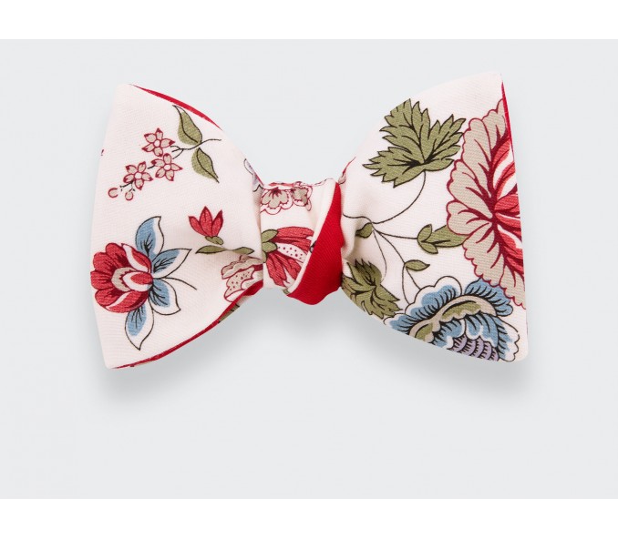 Cinabre Noeud Papillon Fleuri Blanc
