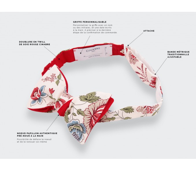 Cinabre Noeud Papillon Fleuri Blanc