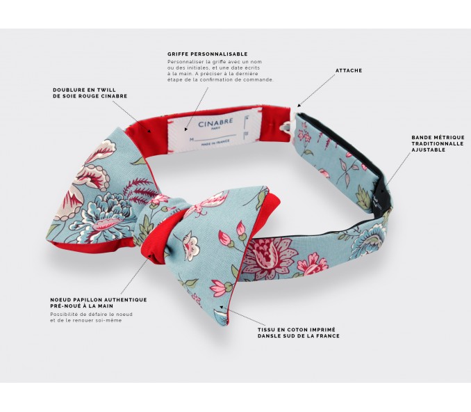 Cinabre Noeud Papillon Fleuri Bleu Clair