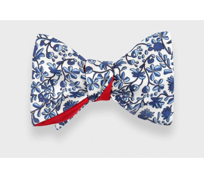 Cinabre Noeud Papillon Fleuri Cinabre Blanc Bleu