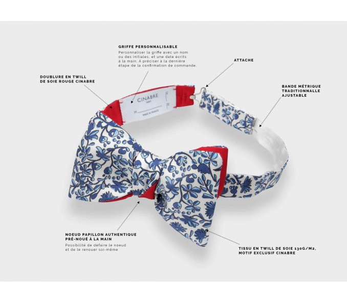 Cinabre Noeud Papillon Fleuri Cinabre Blanc Bleu