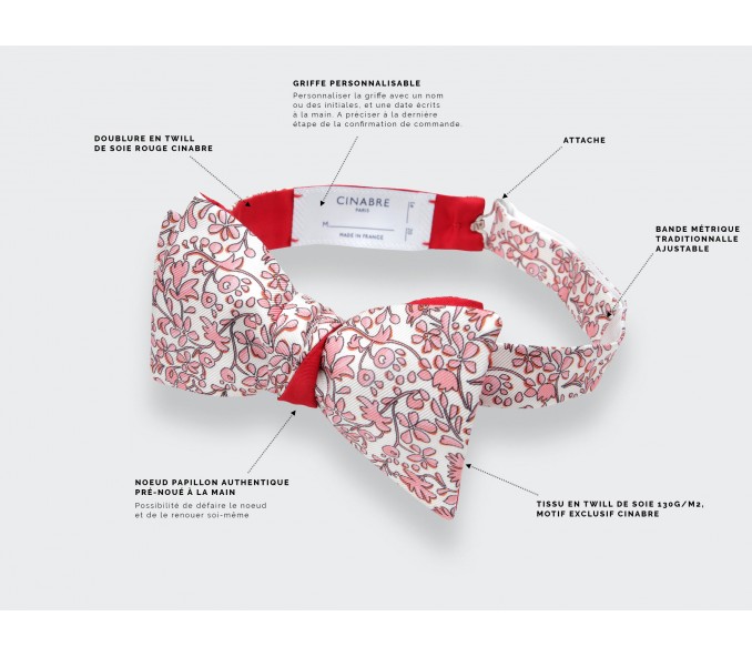 Cinabre Noeud Papillon Fleuri Cinabre Blanc Rose