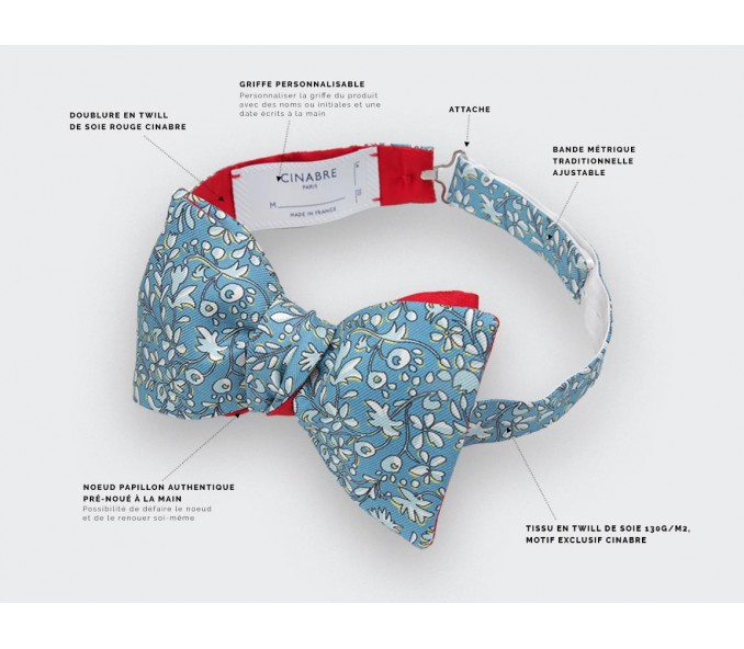 Cinabre Noeud Papillon Fleuri Cinabre Bleu Gris