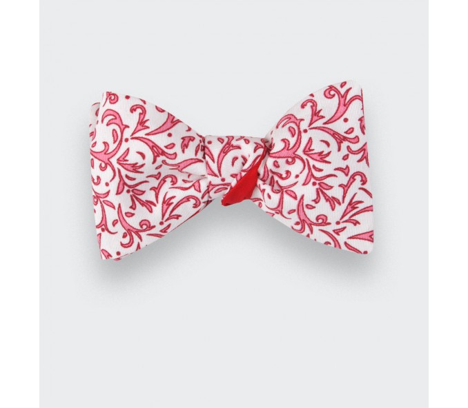 Cinabre Noeud Papillon Fleuri Corail Et Blanc