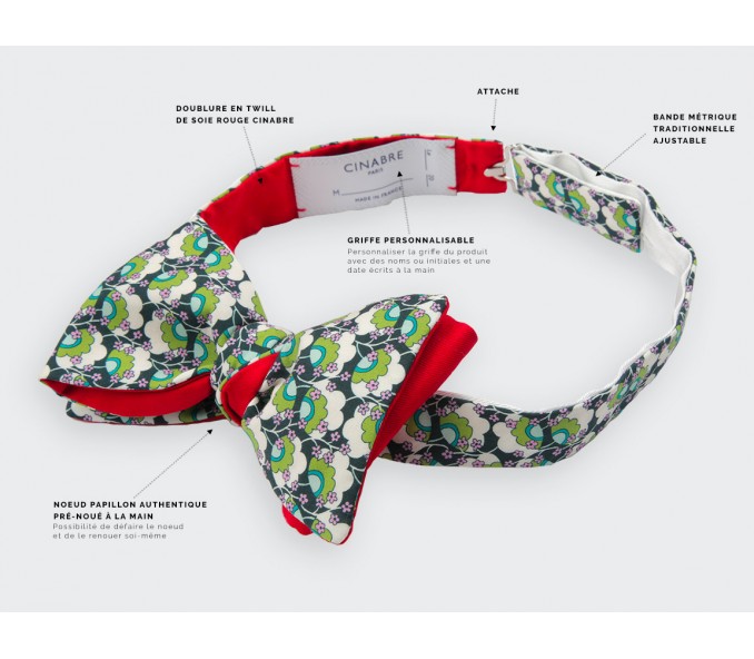 Cinabre Noeud Papillon Fleuri Disco Vert