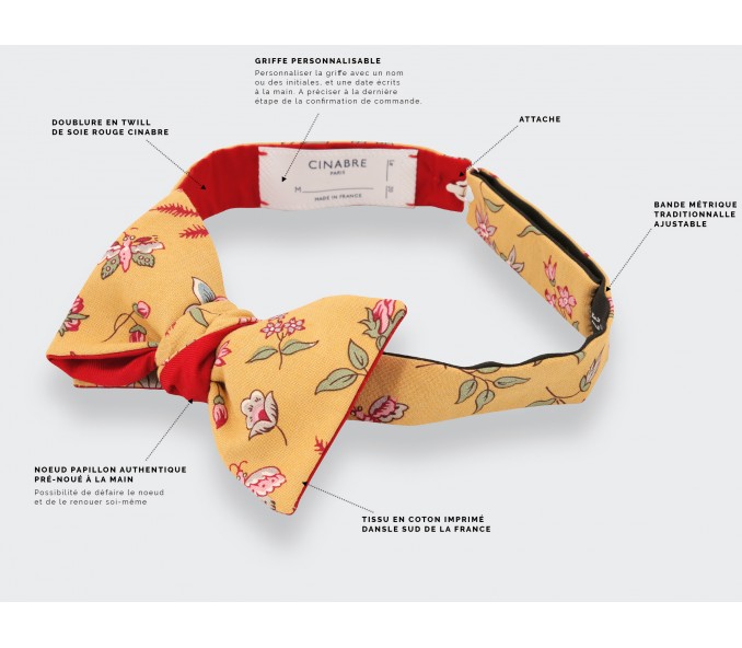 Cinabre Noeud Papillon Fleuri Moutarde