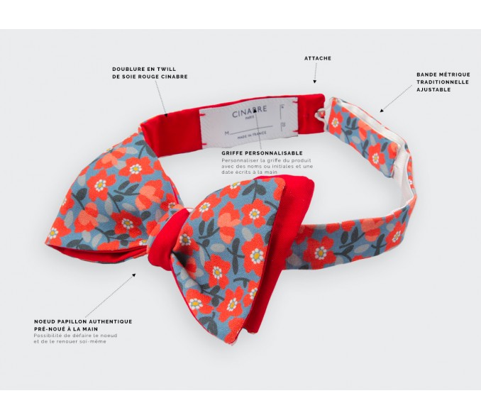 Cinabre Noeud Papillon Fleuri Orange Et Bleu