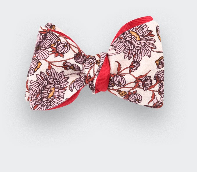 cinabre Noeud Papillon Fleuri Rose Poudré