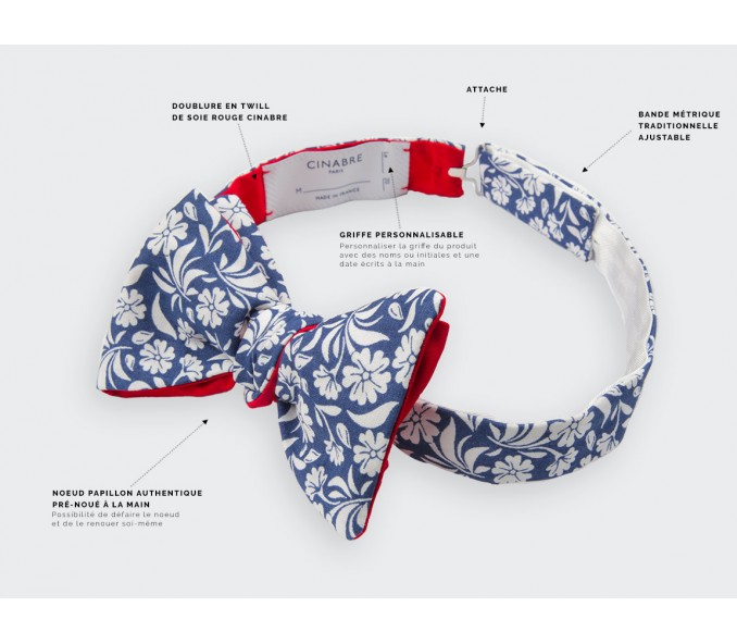 Cinabre Noeud Papillon Fleuri Surf Bleu