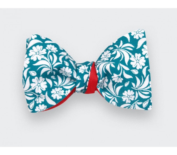 Cinabre Noeud Papillon Fleuri Surf Bleu Canard