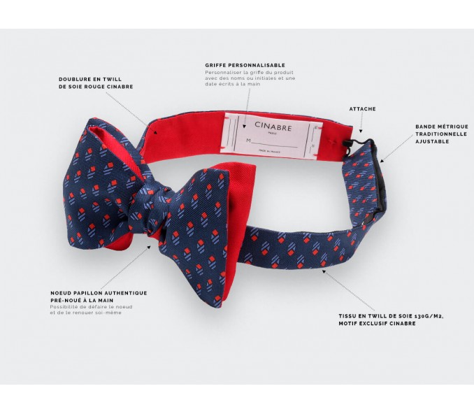 Cinabre Noeud Papillon Grand Pan Marine Bleu