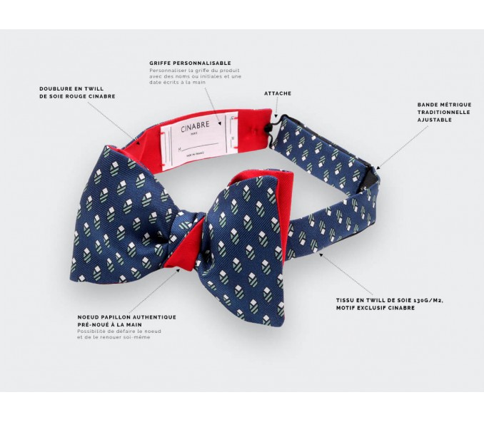 Cinabre Noeud Papillon Grand Pan Marine Gris