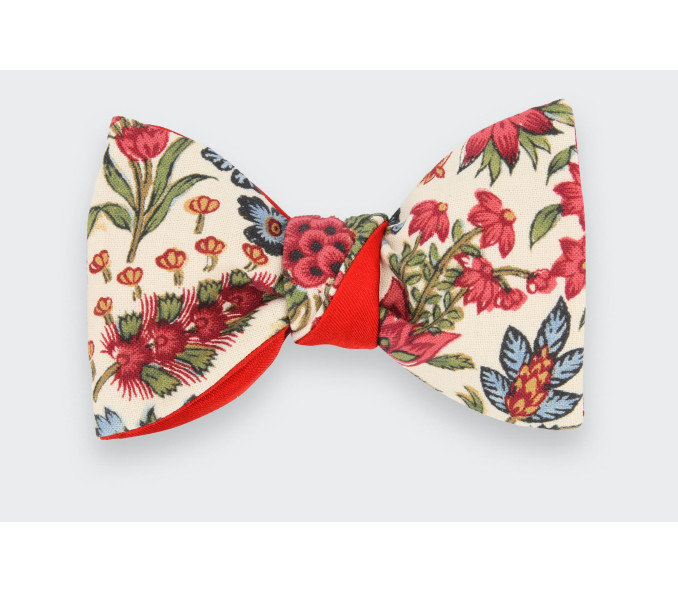 Cinabre Noeud Papillon Grandes Fleurs Framboise