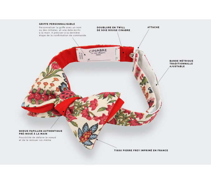 Cinabre Noeud Papillon Grandes Fleurs Framboise