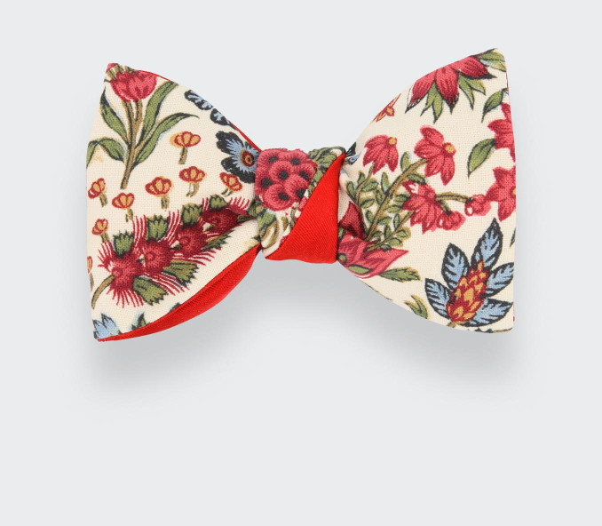 cinabre Noeud Papillon Grandes Fleurs Framboise