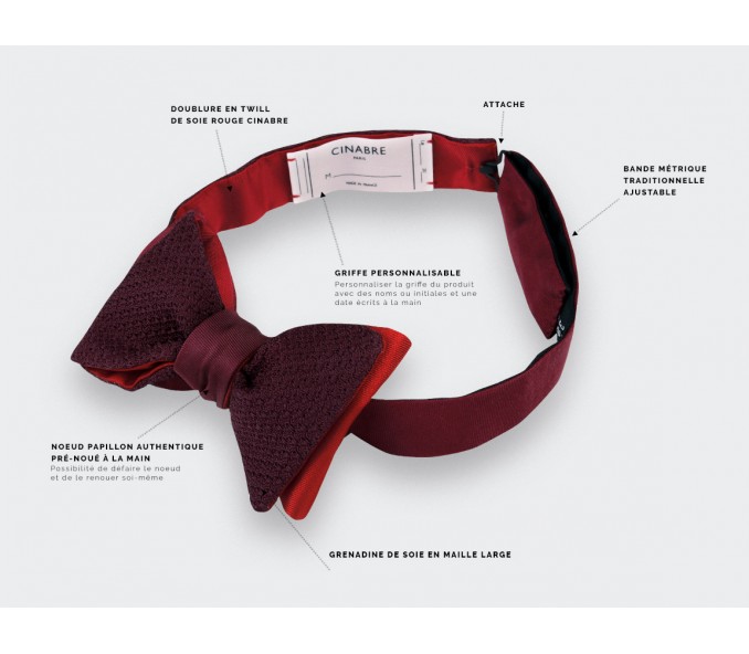 Cinabre Noeud Papillon Grenadine De Soie Bordeaux