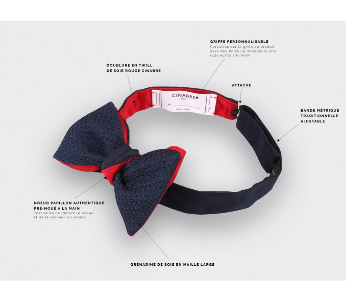 Cinabre Noeud Papillon Grenadine De Soie Marine