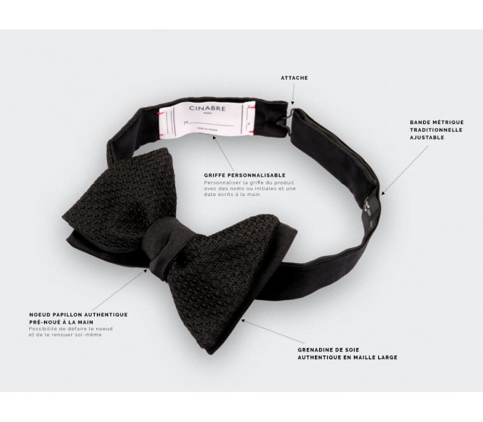 Cinabre Noeud Papillon Grenadine De Soie Noir