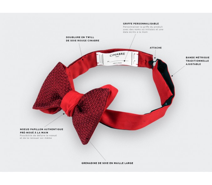 Cinabre Noeud Papillon Grenadine De Soie Rouge