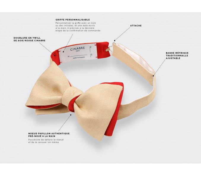 Cinabre Noeud Papillon Lin Beige