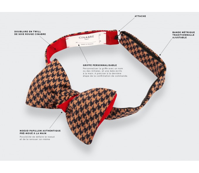 Cinabre Noeud Papillon Pied De Poule Beige