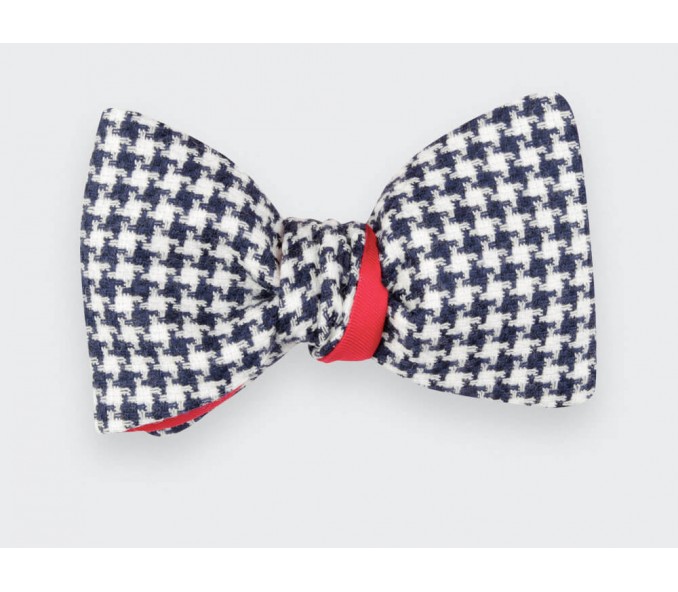 Cinabre Noeud Papillon Pied De Poule Bleu Blanc