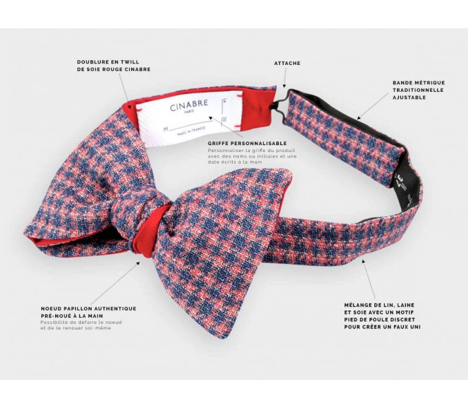 Cinabre Noeud Papillon Pied De Poule Rose Bleu