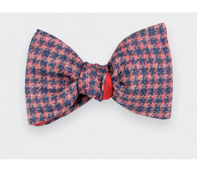 Cinabre Noeud Papillon Pied De Poule Rose Bleu