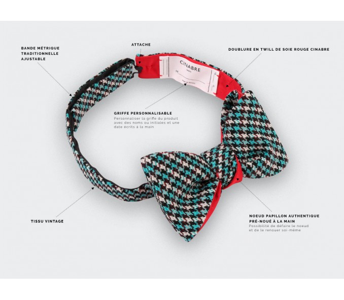 Cinabre Noeud Papillon Pied-de-Poule Vintage Bleu