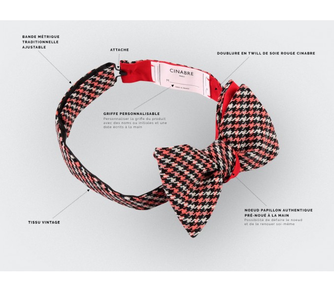 Cinabre Noeud Papillon Pied-de-Poule Vintage Rose