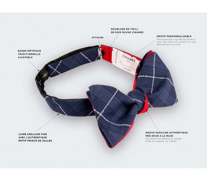 Cinabre Noeud Papillon Prince De Galles Rayé Blanc