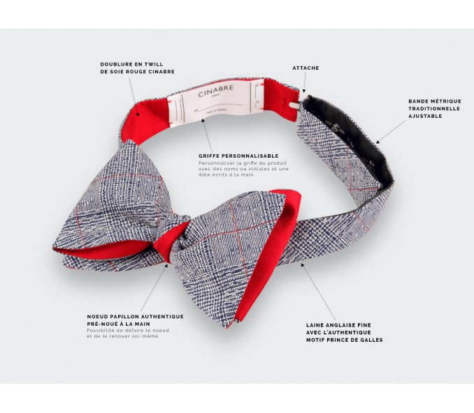 Cinabre Noeud Papillon Prince De Galles Rayé Rouge