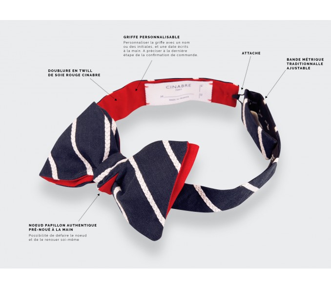 Cinabre Noeud Papillon Rayé Bleu