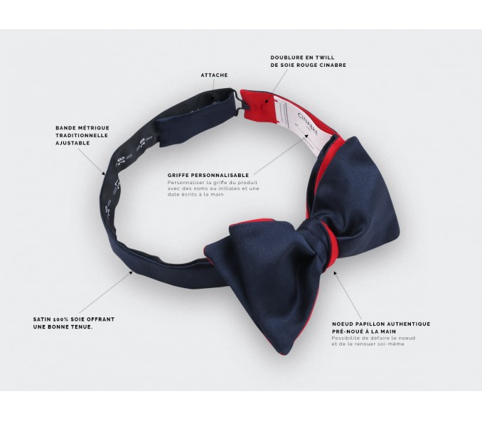 Cinabre Noeud Papillon Satin Bleu Nuit