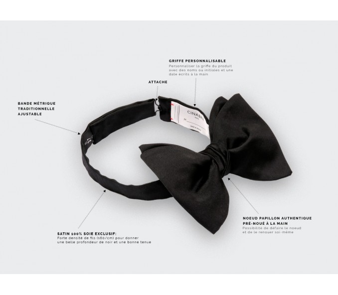 Cinabre Noeud Papillon Satin Noir Grand Format