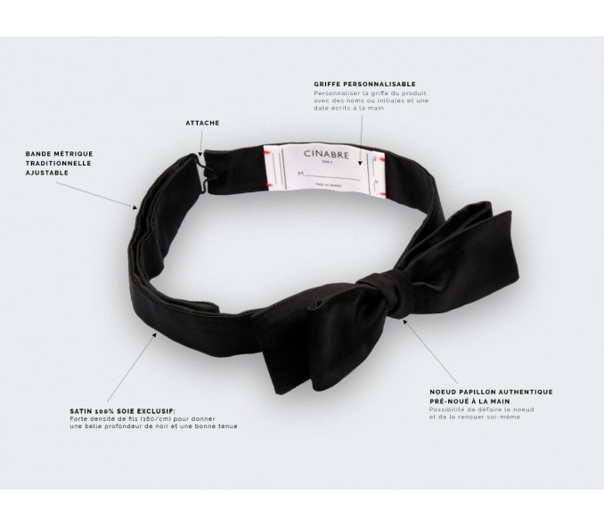 Cinabre Noeud Papillon Satin Noir Ultra Slim
