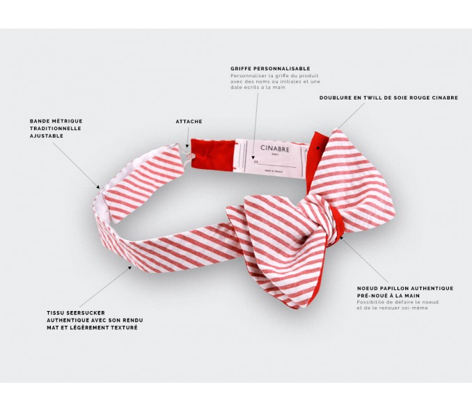 Cinabre Noeud Papillon Seersucker Rayé Rouge