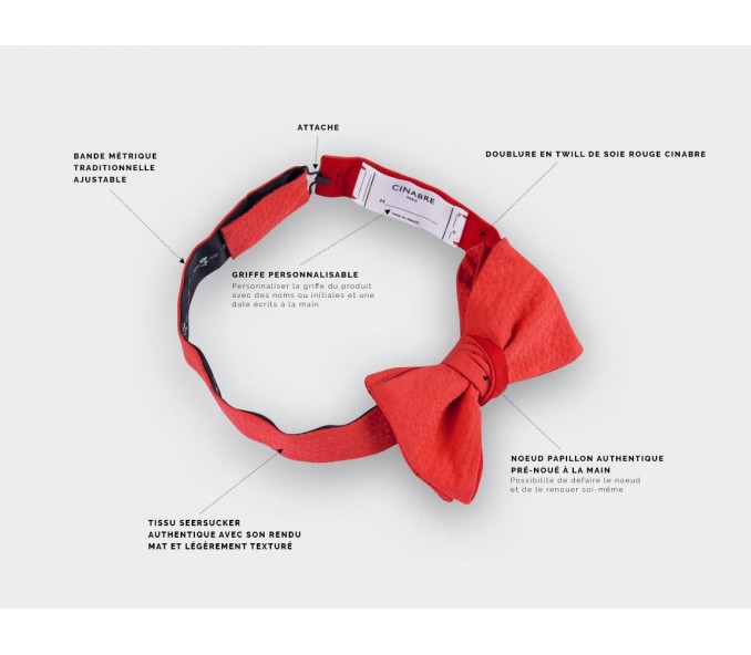 Cinabre Noeud Papillon Seersucker Rouge