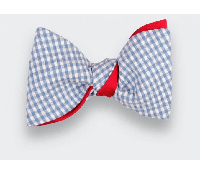 Cinabre Noeud Papillon Seersucker Vichy Bleu Ciel