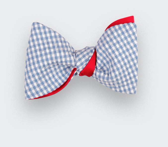cinabre Noeud Papillon Seersucker Vichy Bleu Ciel