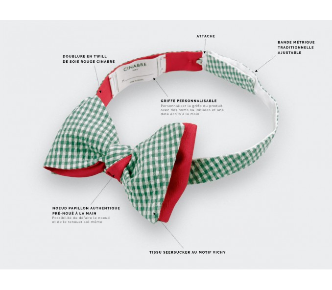 Cinabre Noeud Papillon Seersucker Vichy Vert