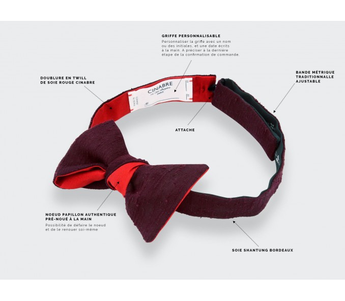 Cinabre Noeud Papillon Shantung Bordeaux