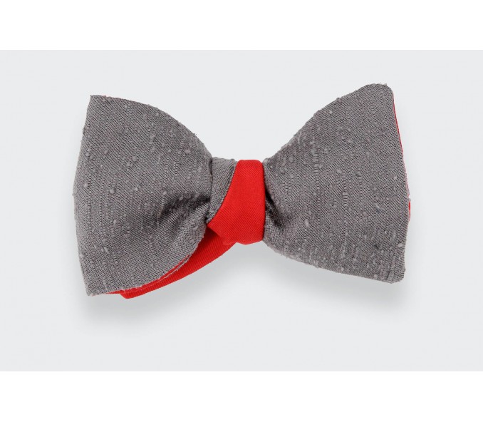 Cinabre Noeud Papillon Shantung Gris
