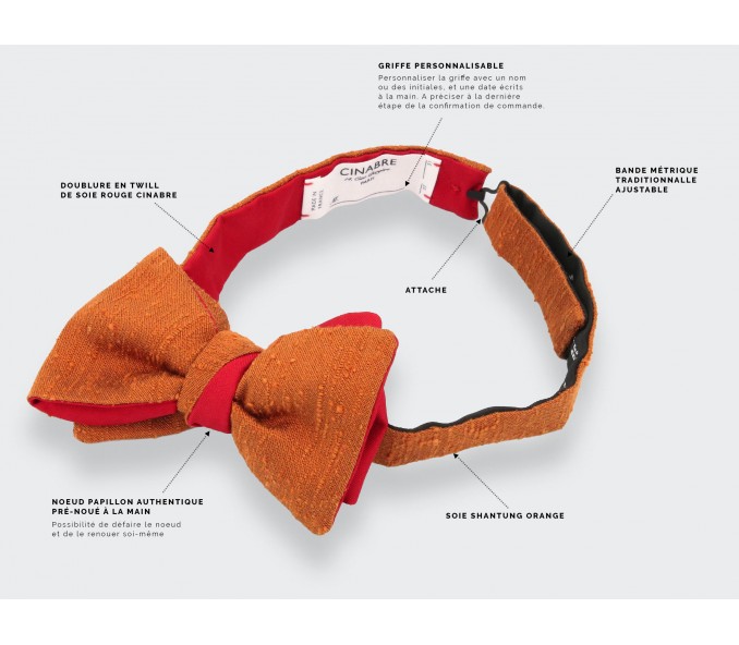 Cinabre Noeud Papillon Shantung Orange