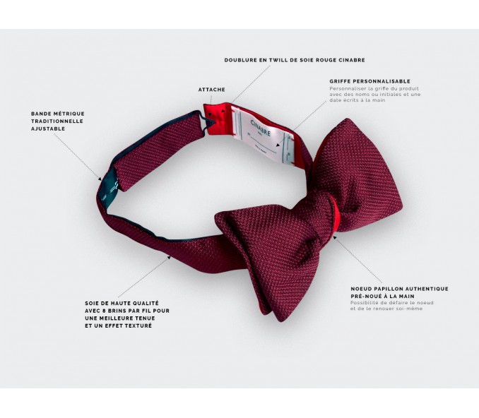Cinabre Noeud Papillon Soie Tissée Bordeaux