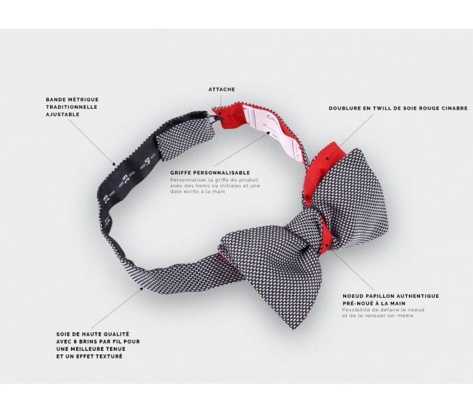 Cinabre Noeud Papillon Soie Tissée Noir Et Blanc