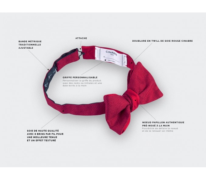 Cinabre Noeud Papillon Soie Tissée Rouge