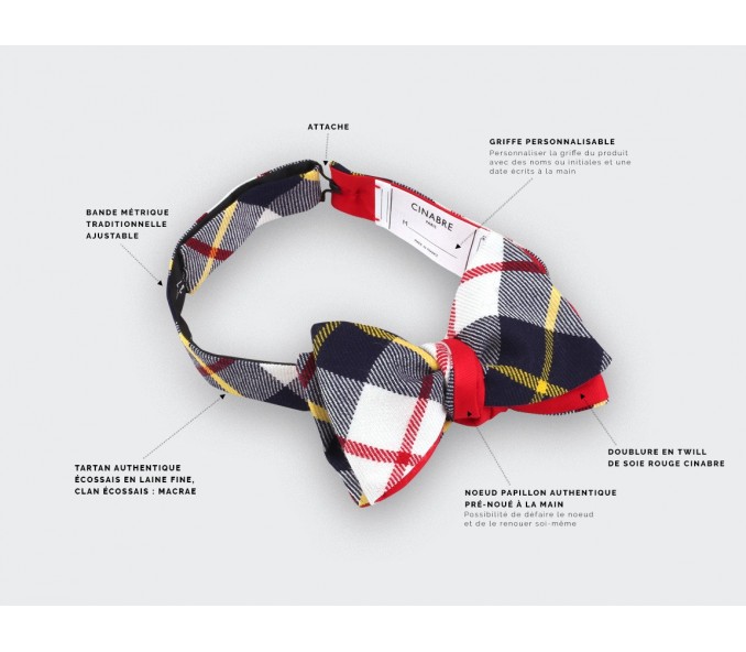 Cinabre Noeud Papillon Tartan Blanc MacRae