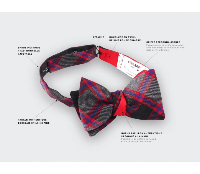 Cinabre Noeud Papillon Tartan Gris