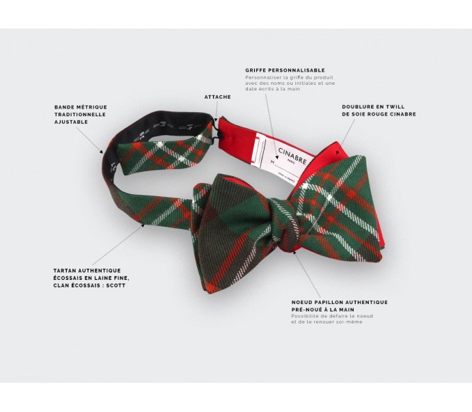 Cinabre Noeud Papillon Tartan Vert Scott